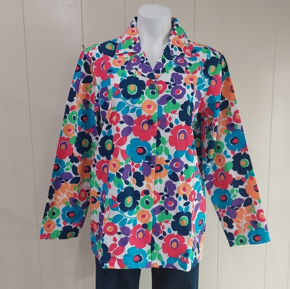 Summer Spring Daisy Bouquet Long Sleeve Women's Top Jacket Sz S Vibrant Print - Picture 4 of 13